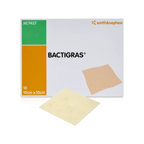 Bactigras медикирана превръзка с хлорхексидин, 10 x 10 см, 10 броя
