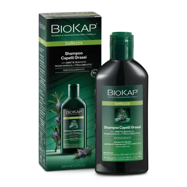 BioKap Bellezza шампоан за мазна коса с бяла ела, розмарин и Tricobiotic, 200 мл