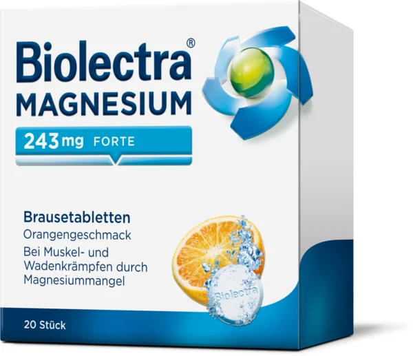 Biolectra Магнезий Форте 243 мг ефервесцентни таблетки с вкус на портокал, 20 броя