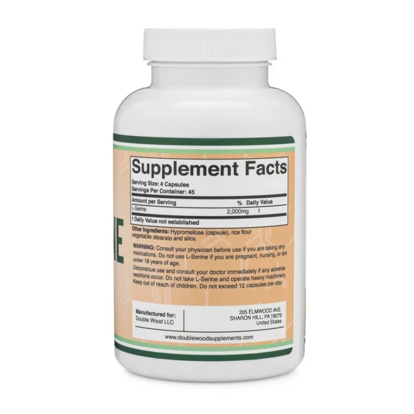 Double Wood Supplements L-серин 500 мг, 180 капсули — снимка 2