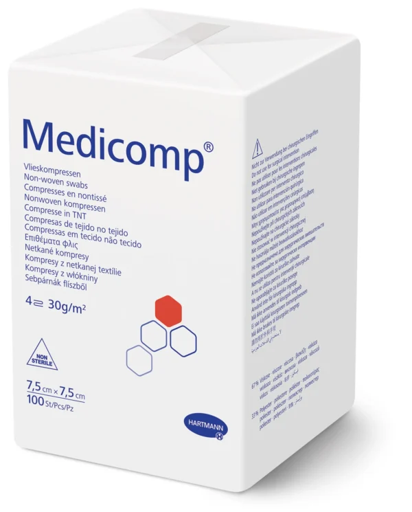 Hartmann Medicomp нестерилни компреси от нетъкан текстил, 7,5 x 7,5 см, 4 пласта, 100 бр.
