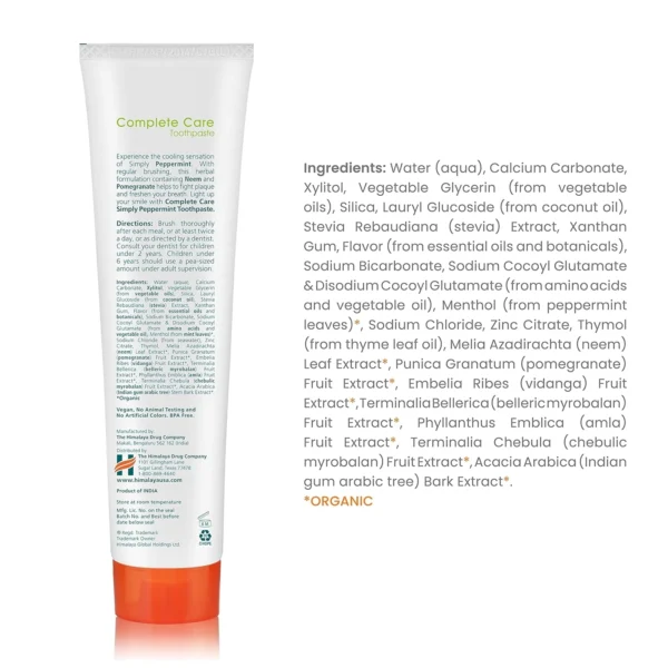 Himalaya Botanique Complete Care билкова паста за зъби с пеперминт, 150 г (100 г + 50 г) — снимка 2