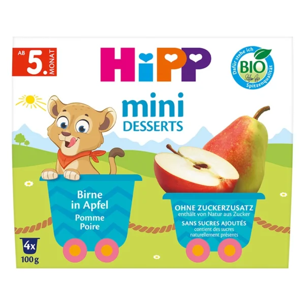 HiPP Bio мини десерт круши и ябълки, 4 x 100 г