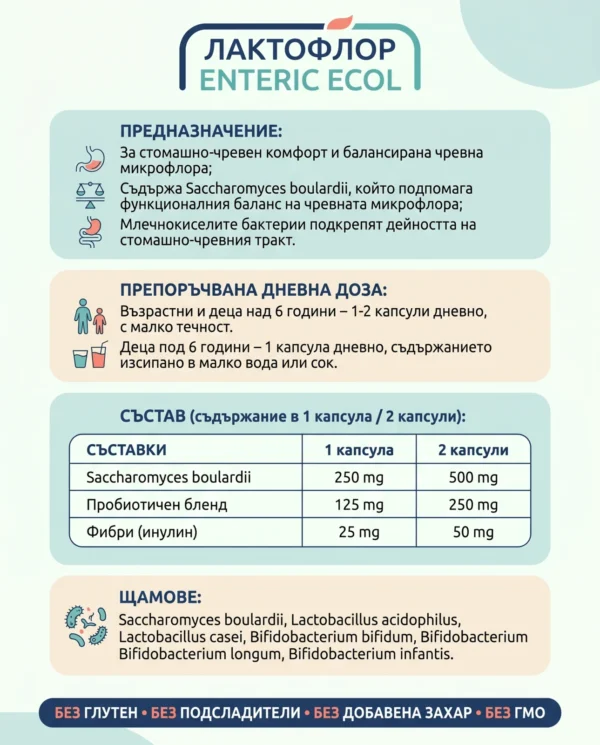 Lactoflor Enteric Ecol пробиотичен комплекс, 12 капсули — снимка 3