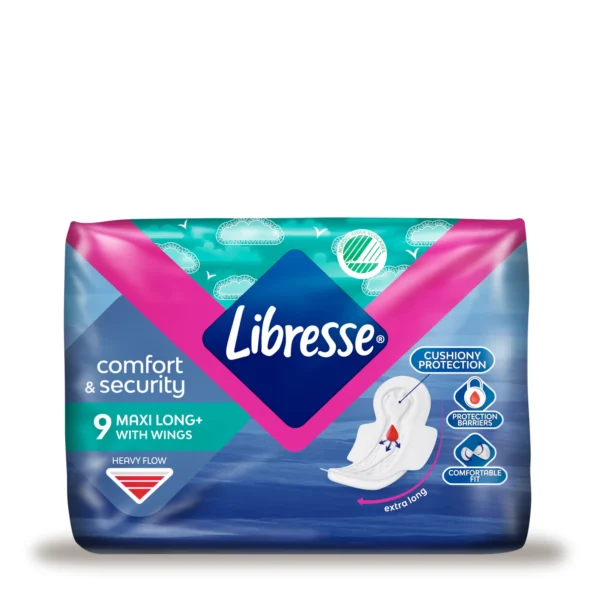 Libresse Maxi Long+ дамски превръзки с крилца, 9 бр.