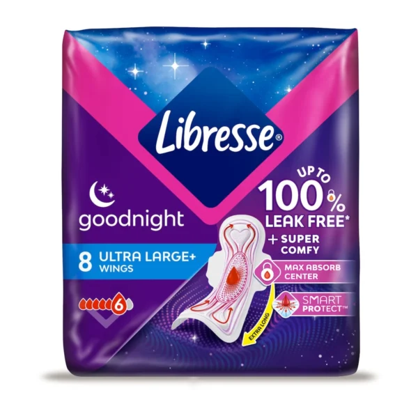 Libresse Ultra Goodnight дамски превръзки с крилца, 8 броя
