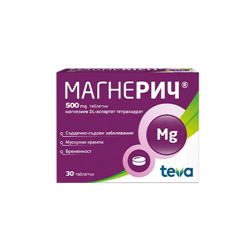 Магнерич 500 mg таблетки с магнезиев аспартат, 60 бр.