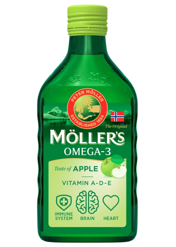 Möller's Omega-3 масло от черен дроб на треска с вкус на ябълка, 250 мл