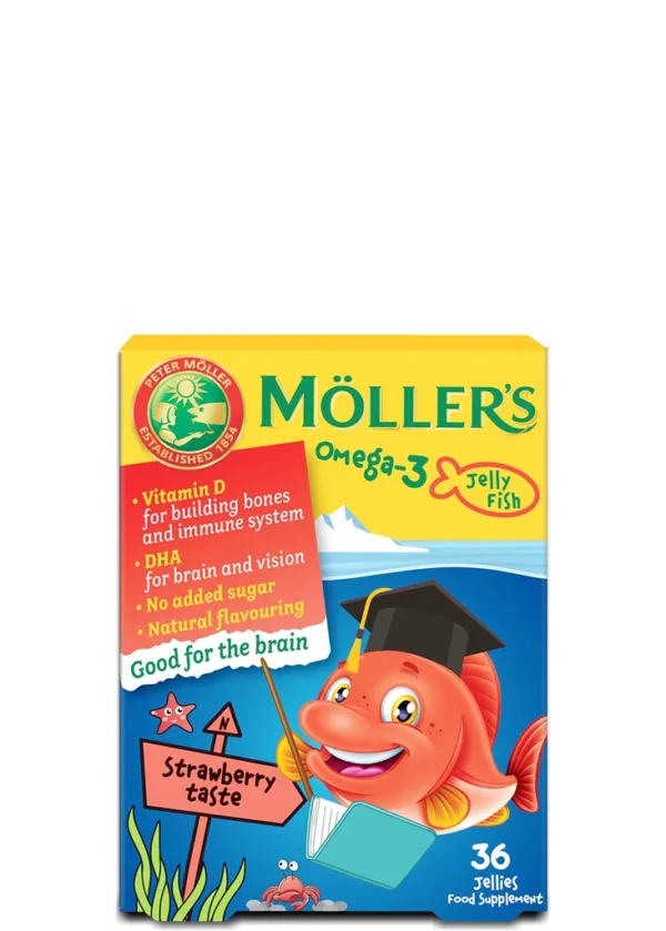 Möller's Omega-3 желирани рибки с вкус на ягода, 36 броя