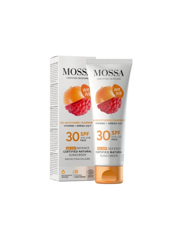 Mossa 365 Days Defence сертифициран натурален слънцезащитен крем за лице SPF 30, 50 мл