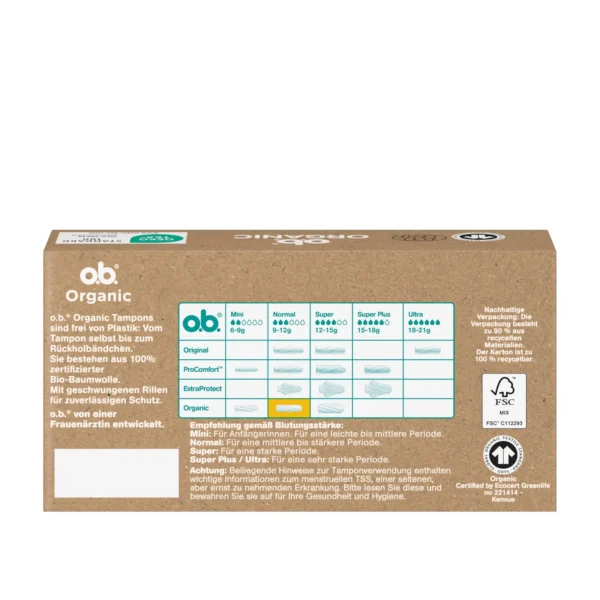 o.b. Organic Normal тампони от био памук, 16 бр. — снимка 2