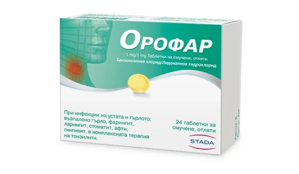 Орофар таблетки за смучене с бензоксониев хлорид и лидокаин, 24 бр.
