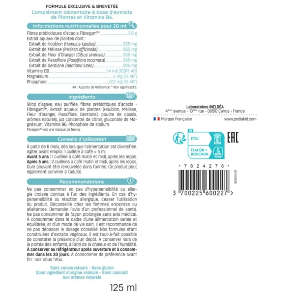 Pediakid Нервозит сироп с вкус на касис, 125 мл — снимка 2