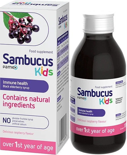 Sambucus Kids сироп от черен бъз с малинов вкус, 120 мл