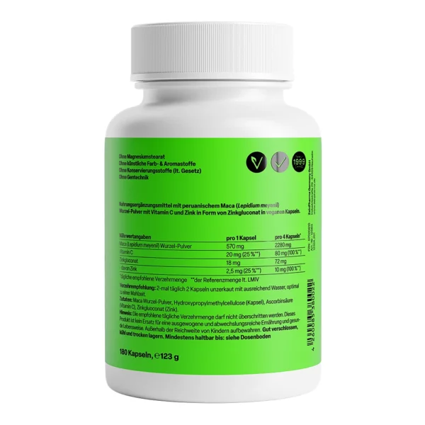 ZeinPharma мака с витамин C и цинк, 570 мг, 180 капсули — снимка 2