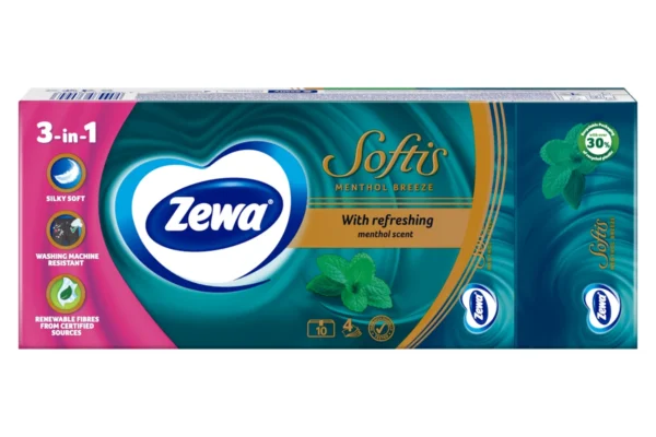 Zewa Softis Menthol Breeze носни кърпички с ментолов аромат, 10 пакетчета